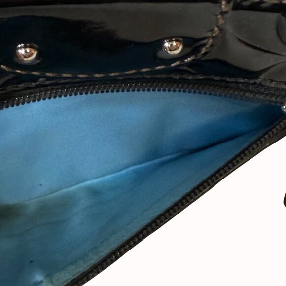 Coach Black Patent Leather Wallet Trifold Turnlock Closure Embossed Signature - Picture 12 of 16